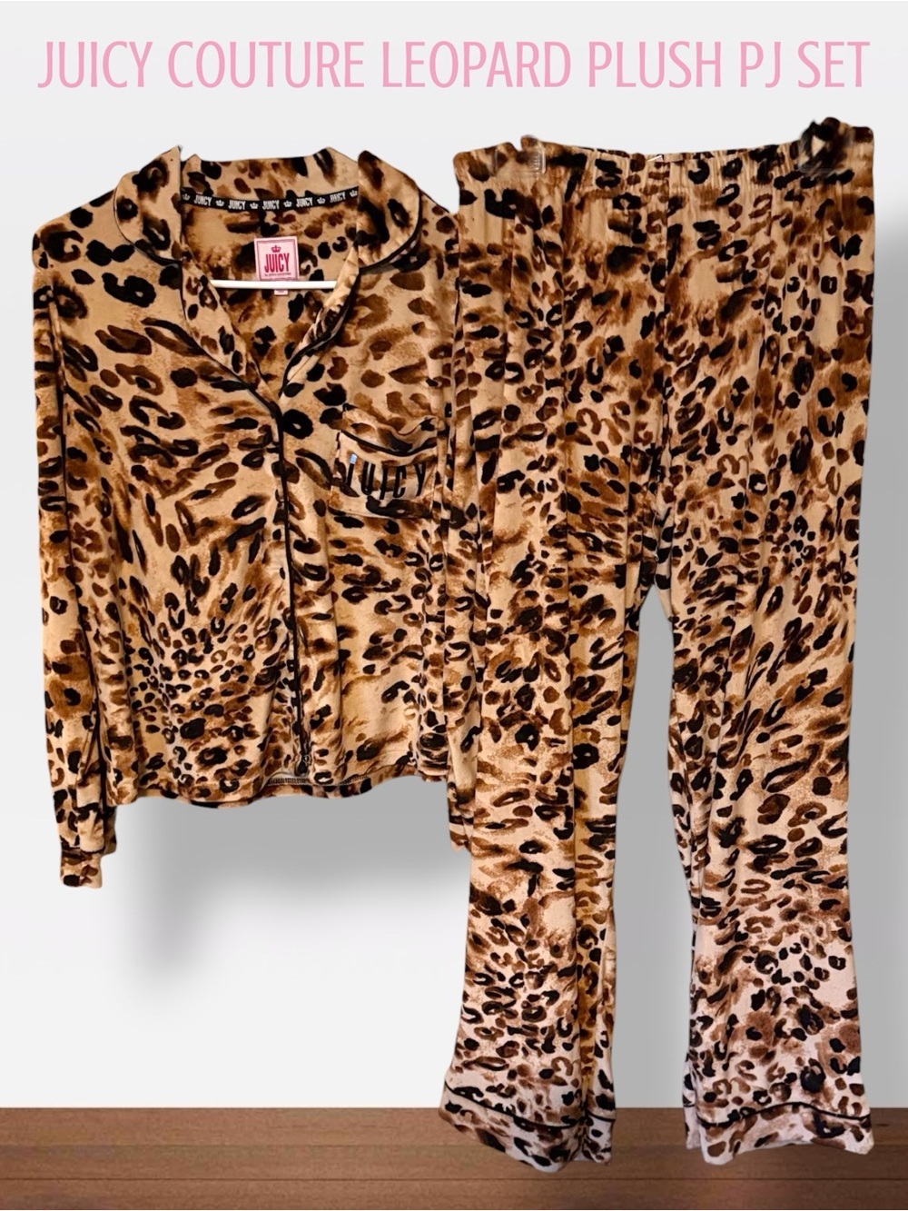 🌼Juicy Couture Leopard Plush Pajama Set - Tan/Black